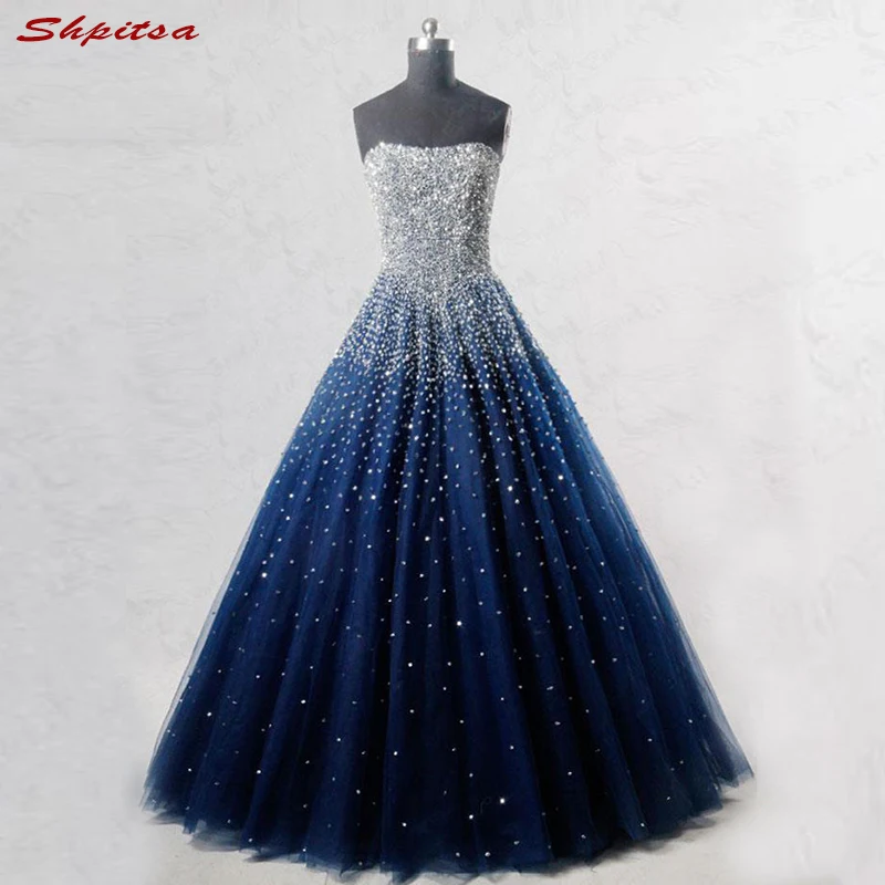 

Navy Blue Mother of the Bride Dresses for Weddings Beaded Crystal Evening Gowns Groom Godmother Dresses