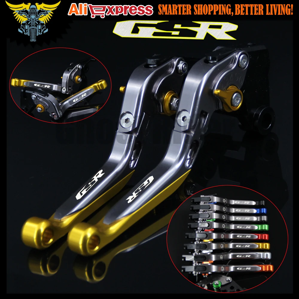 ФОТО Logo(GSR) Gold+Titanium CNC Folding Extendable Motorcycle Brake Clutch Levers For Suzuki GSR750 2011 2012 2013 2014 2015 2016