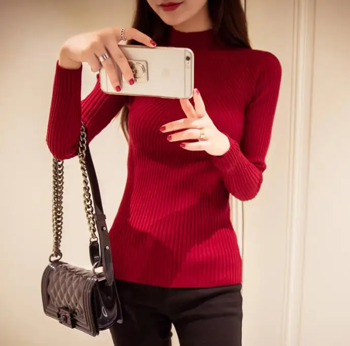 Lcybhe Мода осень зима свитера высокая эластичность Тонкий теплый плотный джемпер женский элегантный вязаный пуловер - Цвет: R