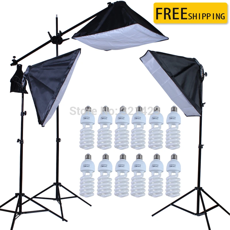 Photo Studio 50*70cm Softbox Kit E27 4-Lamp-Holder Lighting Soft Box 3Pcs 2M Light Stand Cross Arm 45W 5500K Bulbs 12 PCS Photo Studio 50*70cm Softbox Kit E27 4-Lamp-Holder Lighting Soft Box 3Pcs 2M Light Stand Cross Arm 45W 5500K Bulbs 12 PCS