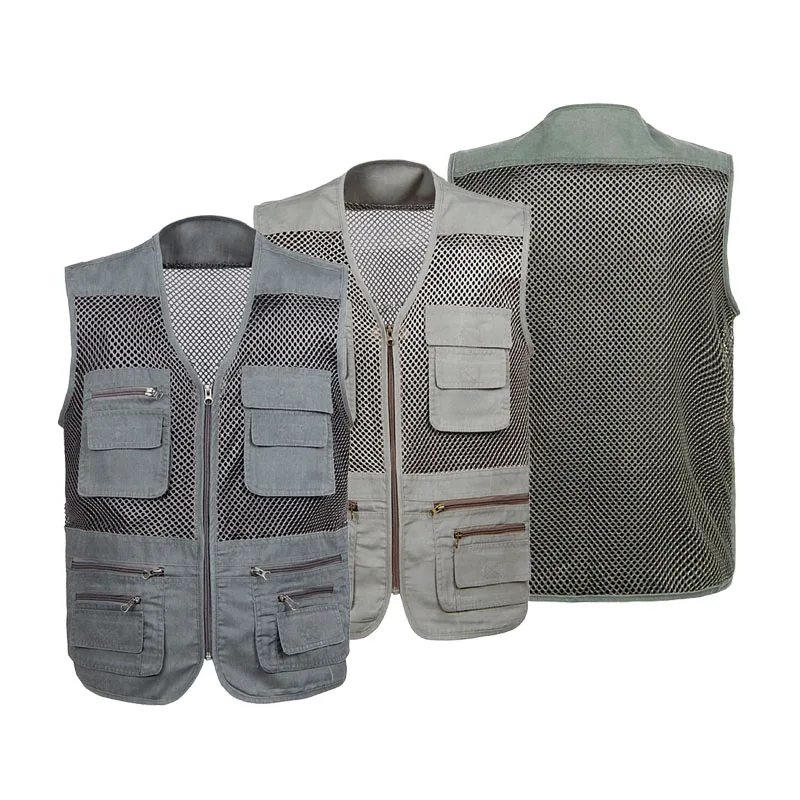 Goedkoop Grote Maat 2019 Mesh Sneldrogende Vesten Man met Veel Zakken Mens Ademend Multi pocket Vissen Vest Werk mouwloze Jas