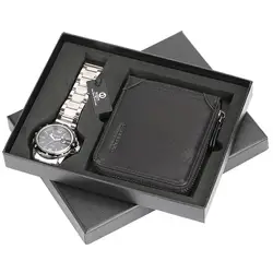 Новый неисправности Hasp кошелек Авиатор часы нержавеющая сталь кварцевые наручные часы для папы бойфренда элегантный подарочный комплект
