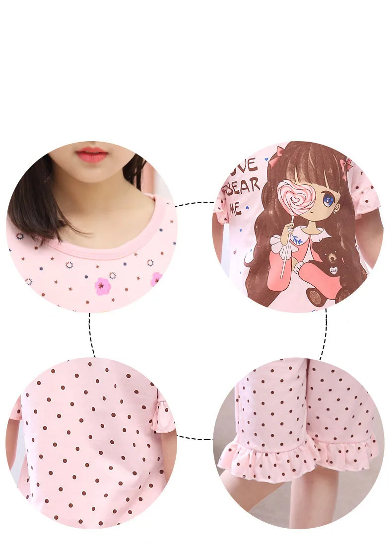 Summer Children's Sleepwear Cotton Short-sleeves Shirt and Pant Suit Girls Family Pajamas Kids 3-12T Pyjamas Children Costumes cheap plus size pajama sets