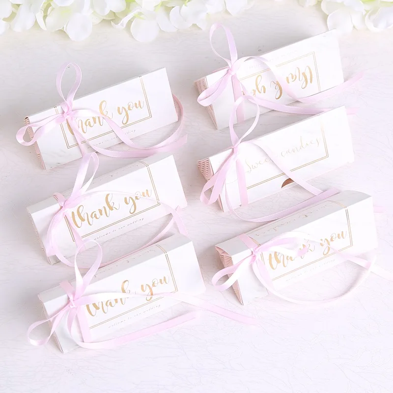 

50pcs New Creative European white pink Candy Boxes Bomboniere Wedding Party Favors thank you sweet gift Box for guests