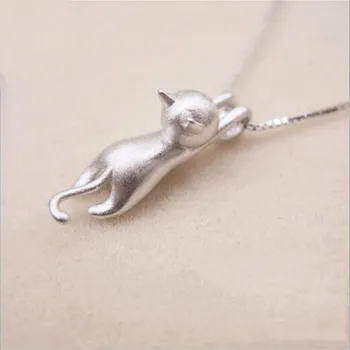 Popular 925 Sterling Silver Jewelry Korean Fashion Simple Animal Cute Kitty Clavicle Chain Pendant Cat Necklaces   XL003