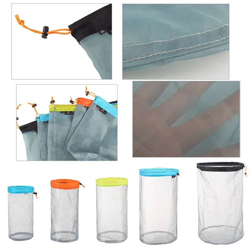 

1 pc Laundry Outdoor Bag Ultralight Mesh Stuff Sack Camping Sports Drawstring Storage Bag Hiking Tools Climbing Drawstring bolsa