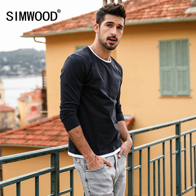 SIMWOOD 2019 Spring New Fake Double Layered T Shirt Men