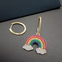 Neue Asymmetrische Design Bunte Regenbogen Zirkonia Hoop Ohrringe Mode Frauen Party Kleid Schmuck KR053(China)