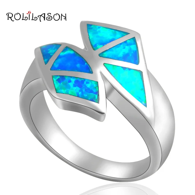 

ROLILASON Blue Fire Opal Blue Zirconia 925Silver wedding Ring Fashion Opal Jewelry for women OR265