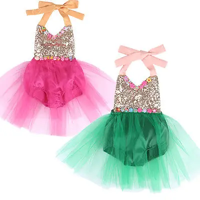 

2017 New Fashion Romper Dresses Cute Infant Baby Girl Sequins Flowers Tulle Romper Dresses Jumpsuit Outfits Sunsuit 0-3T