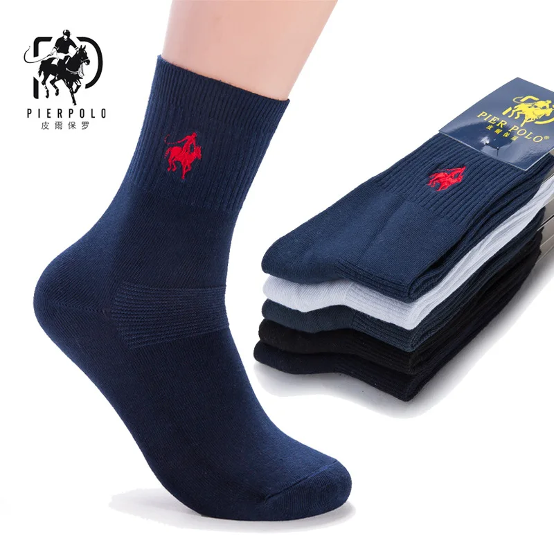 

PIER POLO socks 1 Pairs/lot Autumn winter men's cotton socks double needle embroidery Meias Harajuku Happy Men's Business Socks