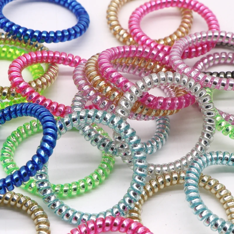 10Pcs Telephone Line Wire Elastic Hair Ring Girls Hair Ropes Candy Colors Hair Accessories for Women Random Color Rubber Ring