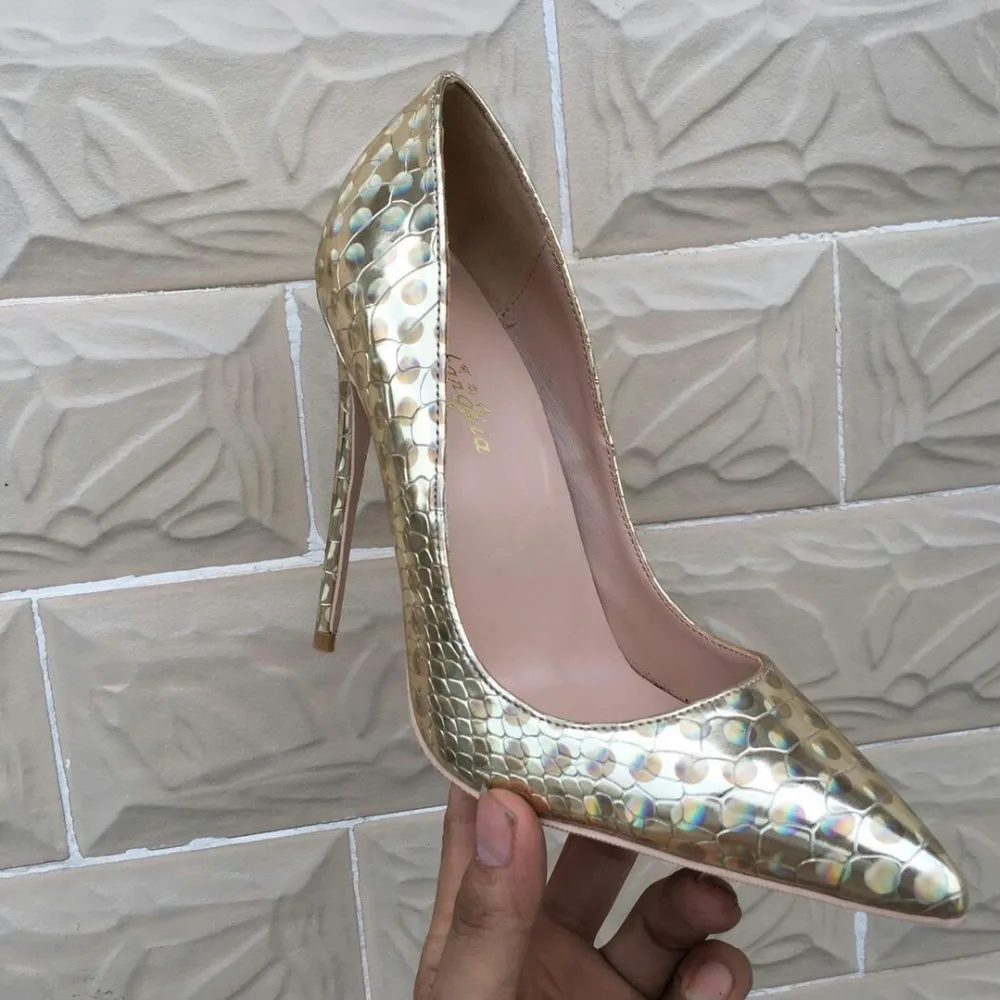 Keshangjia весна женская обувь Новая мода PU свадебные туфли пикантные туфли-лодочки с острым носком золото Обувь для торжеств на высоком каблуке