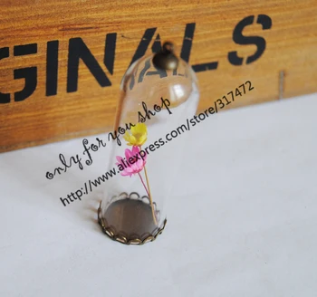 

30sets/lot 53x18mm Tall glass vial pendant &18mm base Blank DIY glass vial pendant glass dry flower necklace pendant