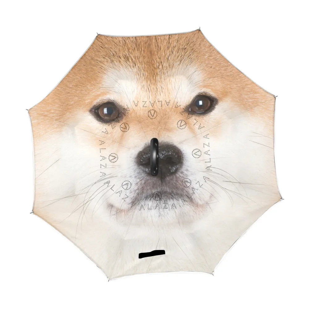 Shiba Inu Cute Dog Inverted Umbrella Car Reverse Folding Umbrella Windproof UV Protection with C-Shaped Handle
