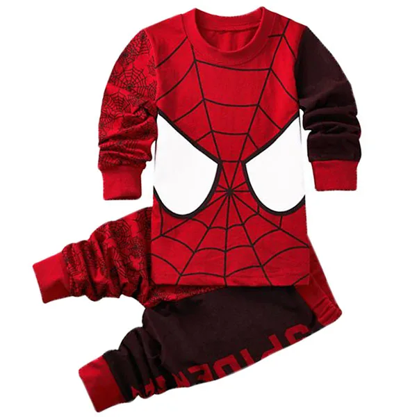 Детские пижамные комплекты с рисунком Человека-паука; одежда для сна для маленьких мальчиков; костюм для маленьких мальчиков; рождественские комплекты одежды на Хэллоуин - Цвет: Red