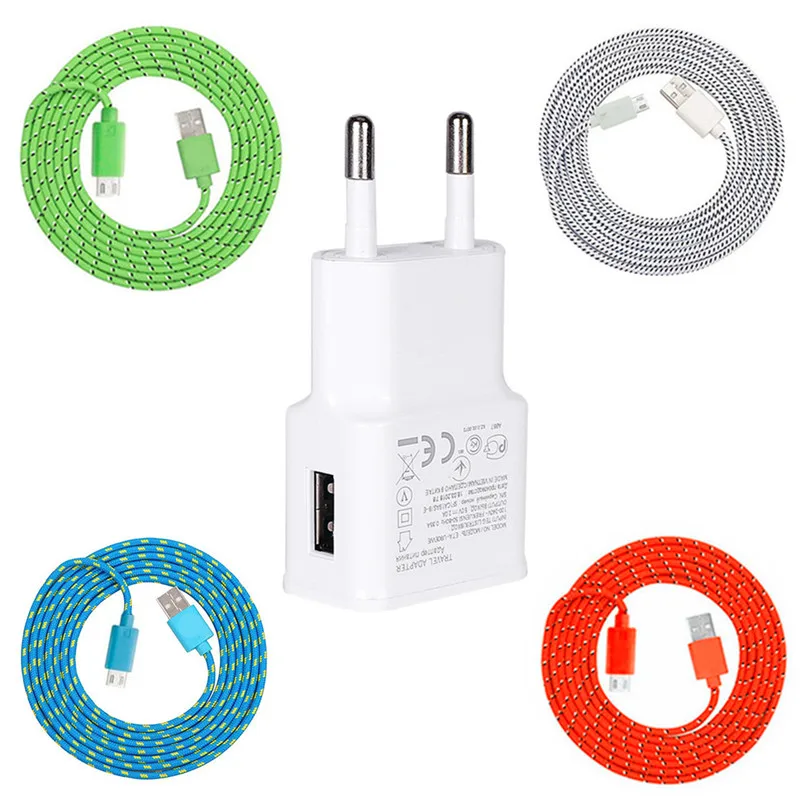 Короткий нейлоновый Micro USB кабель для передачи данных 2 м 3 5 В А настенное зарядное