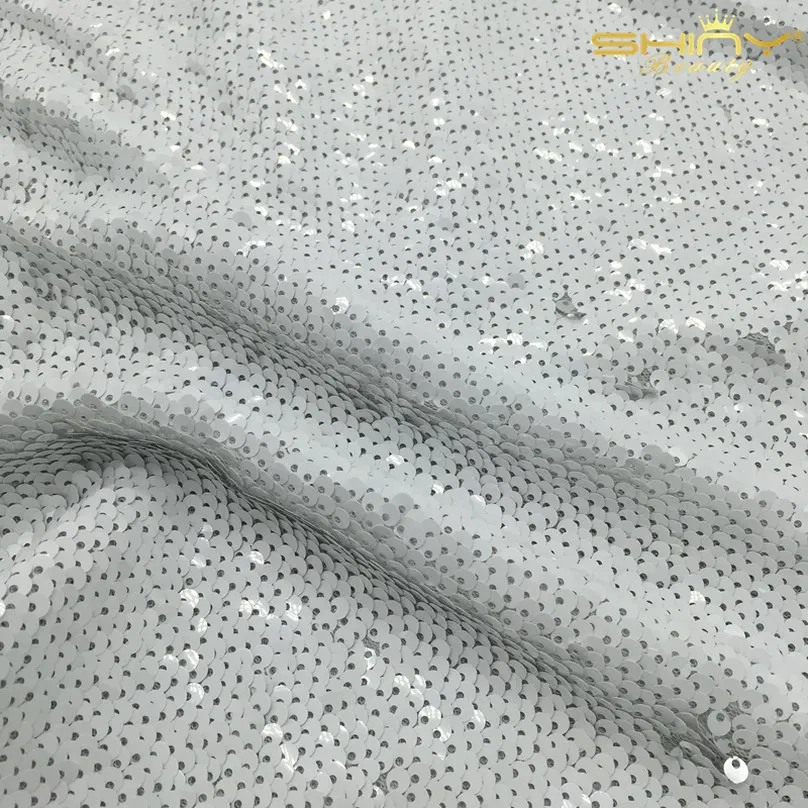 ShinyBeauty 5 мм два лица белая Русалка из ткани с двусторонними блестками ткань белыми