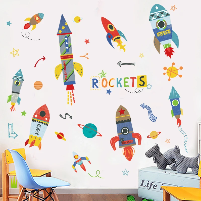 

DIY Cartoon Rockets Painting for Baby Room Wall Sticker Kids Room Nursery Wall Decals Posters and Prints Wall Art