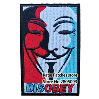 

V For Vendetta Movie Character Face Fabric Iron On Patch, DC Super Hero Kids Jacket Hat DIY Embroidered Accessories Wholesale