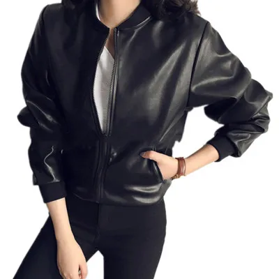 

Women Fashion Pu Leather Jacket Black Motorcycle Coat Short Faux Leather Biker Jacket Soft Jacket Female