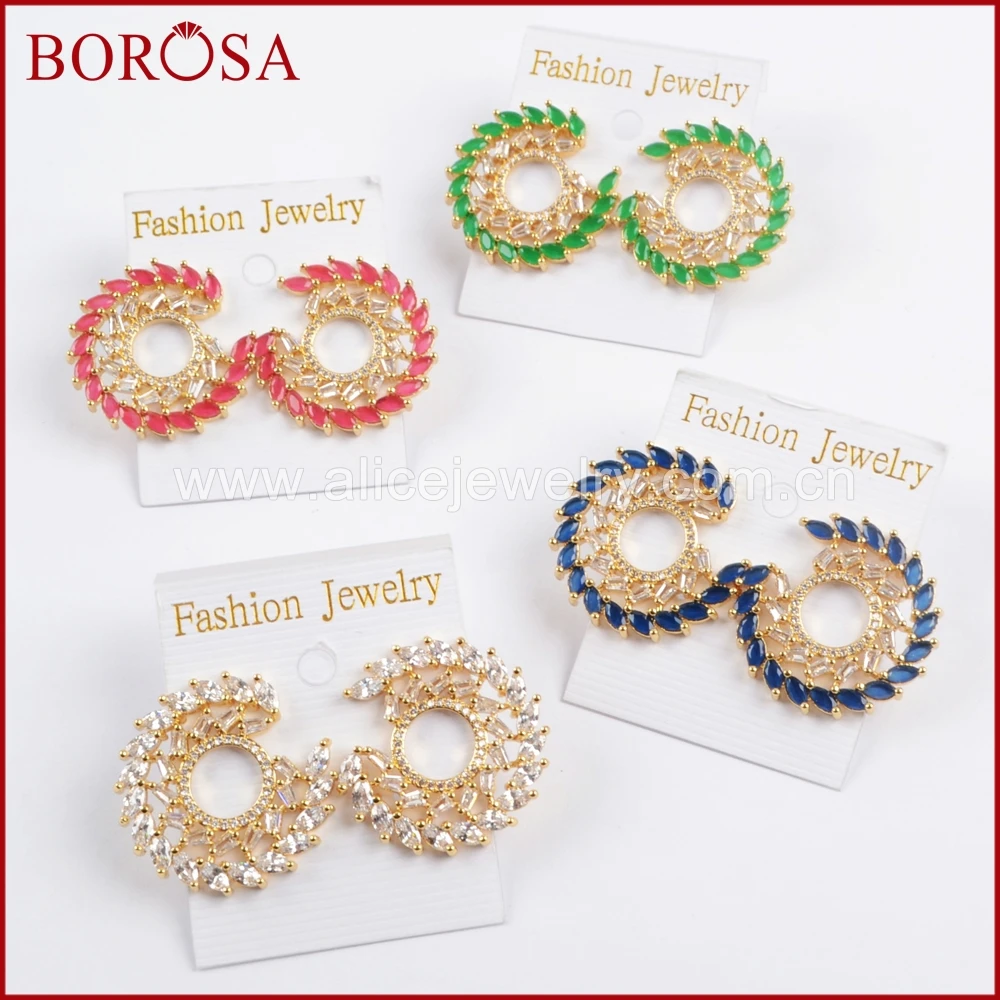 

BOROSA 2018 New Arrival CZ Micro Pave Crystal Gold Metal Earrings for Women Girls, Fashion Stud Earrings Druzy Jewelry WX787