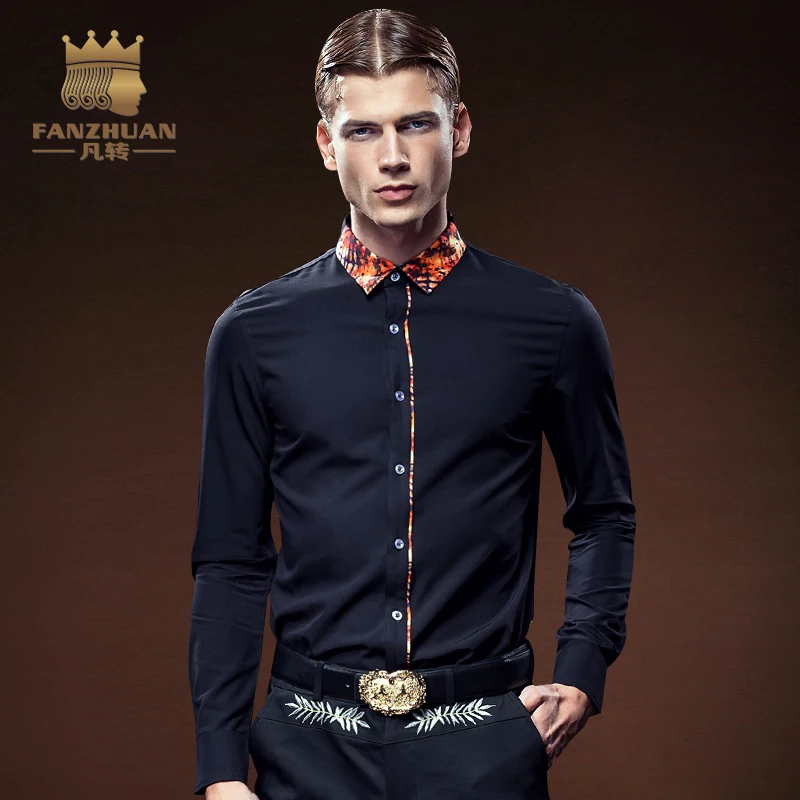 Мужская рубашка с длинным рукавом FANZHUAN однотонная деловая на весну и осень |