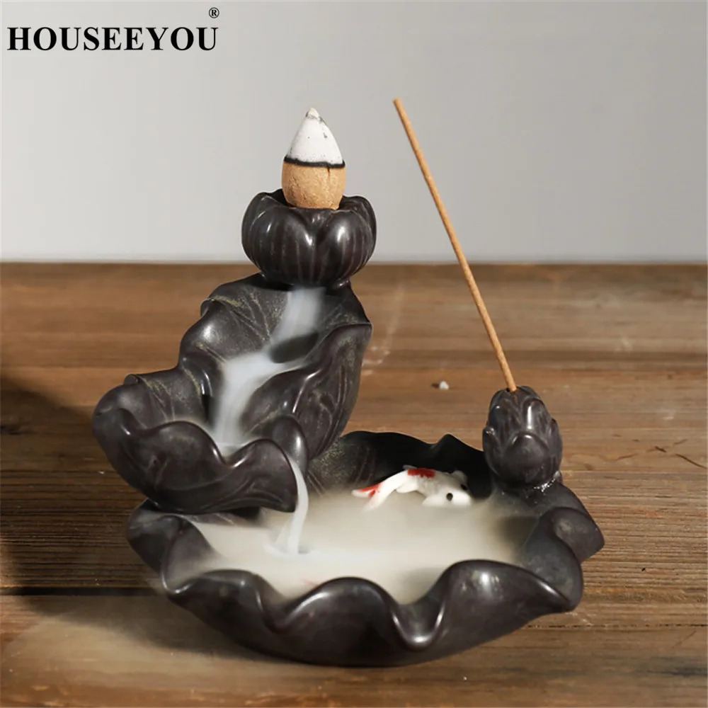 Houseyou рыбный Лотос пруд водопад держатель для благовоний подставка ароматерапии