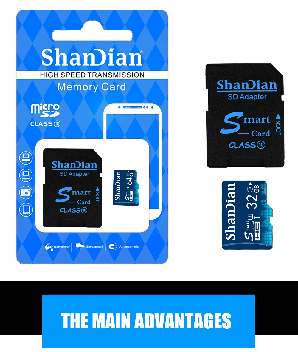 SHANDIAN Micro SD карта класс 10 TF карта 16Гб 32 Гб 64 ГБ 8 ГБ 80 МБ/с./с карта памяти