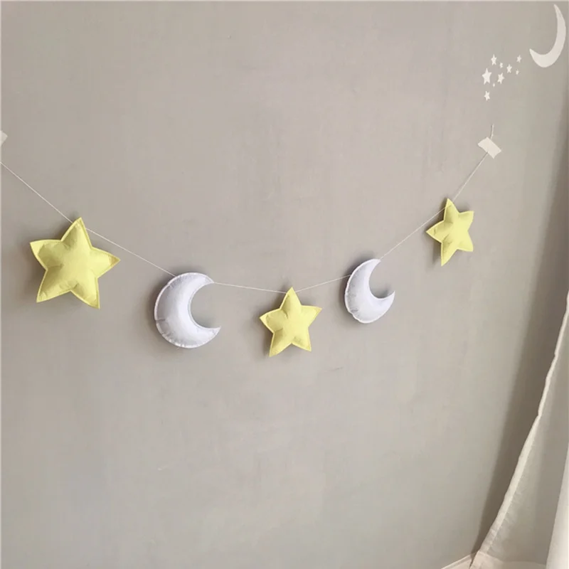 Для маленьких детей украшения комнаты Nordic фетр ткань строка звезда вечерние гирлянда партии баннер висит палатка кровать коврики душ орнамент