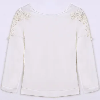 

2016 Fashion Ladies Women O-Neck Long Sleeve Lace Patchwork Back Button Tops