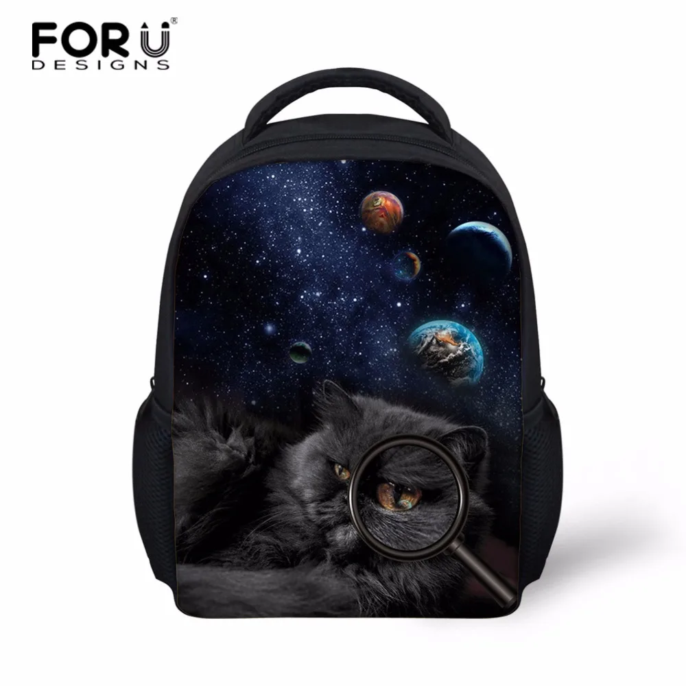 FORUDESIGNS Galaxy Black Cat Backpacks 3D Animal School Bags Baby