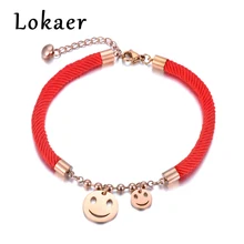 Lokaer китайский стиль красный линейный браслет розовое золото цвет Stianless сталь смеющееся лицо браслет подарок для женщин B18189