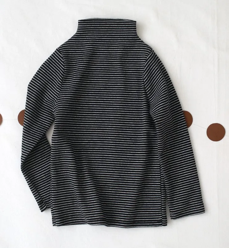 Коллекция года, осенне-зимняя блузка для маленьких девочек рубашки в полоску школьная одежда для маленьких детей топы для девочек из хлопка с длинными рукавами, Clothes1-8 лет - Цвет: black