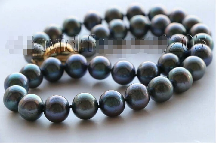 

Genuine Natural 12mm Black Round Pearl Necklace 18kgp #f1967!^^^@^Noble style Natural Fine jewe FREE SHIPPING