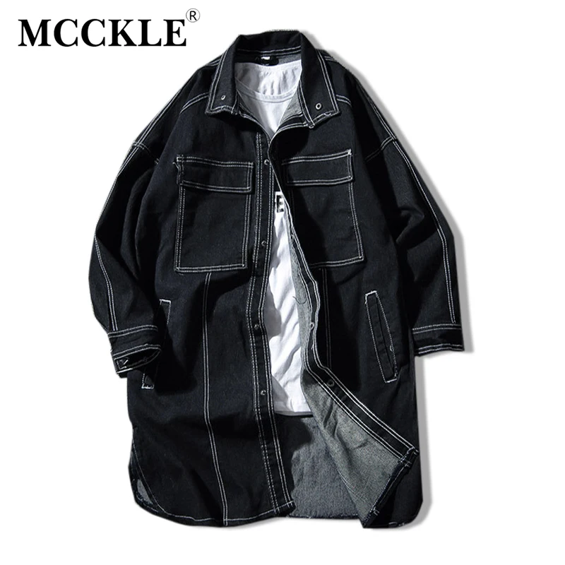 

MCCKLE Men's Denim Jackets Outwear Jacket 2019 Spring New Casual Long Section Loose Style Jackets Men Coat Plus size M-5XL