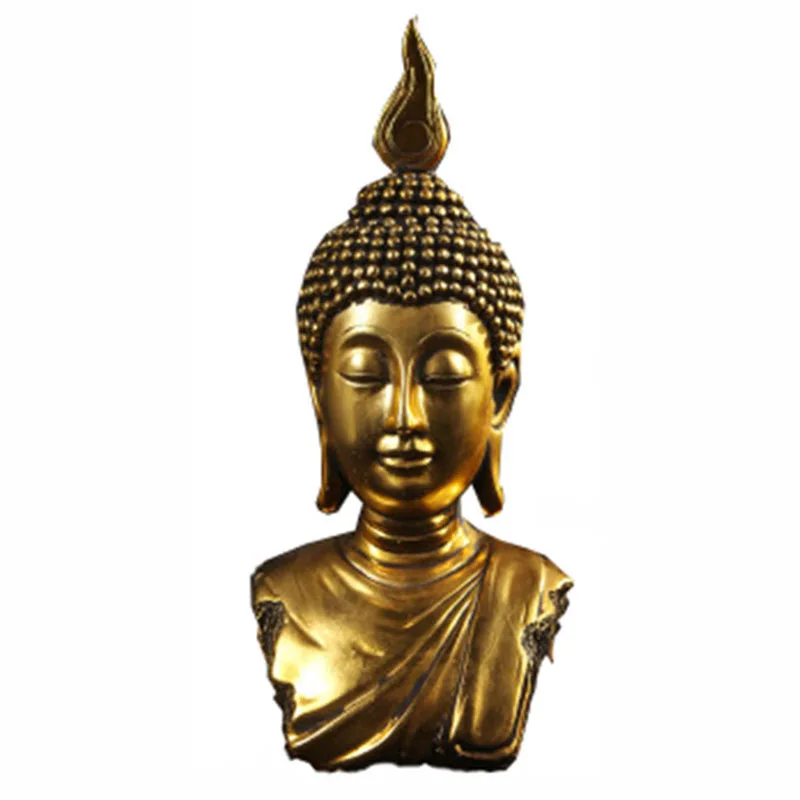 Buddha Head Statue Resin Thailand Buddha Sculpture Hindu Fengshui Figurine Hotel Living Room Meditation Miniature Home Decor