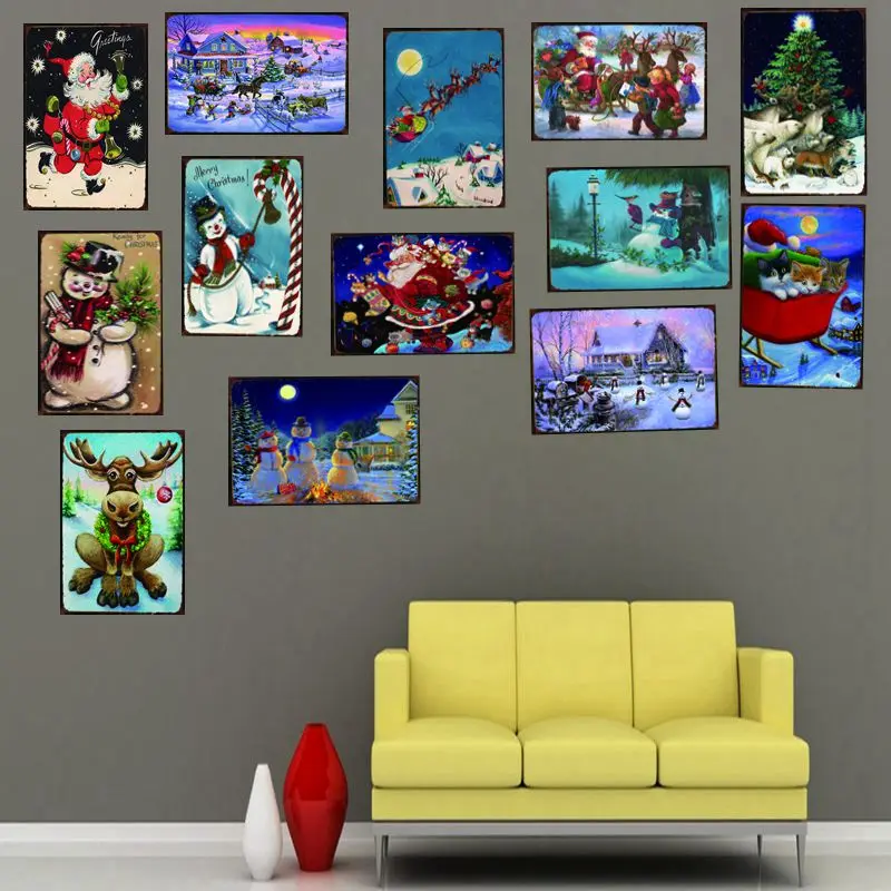 

Christmas Tin Signs Metal Plate Wall Pub Art Party Christmas Decorations For Home Vintage Iron Poster Cuadros DU-2072