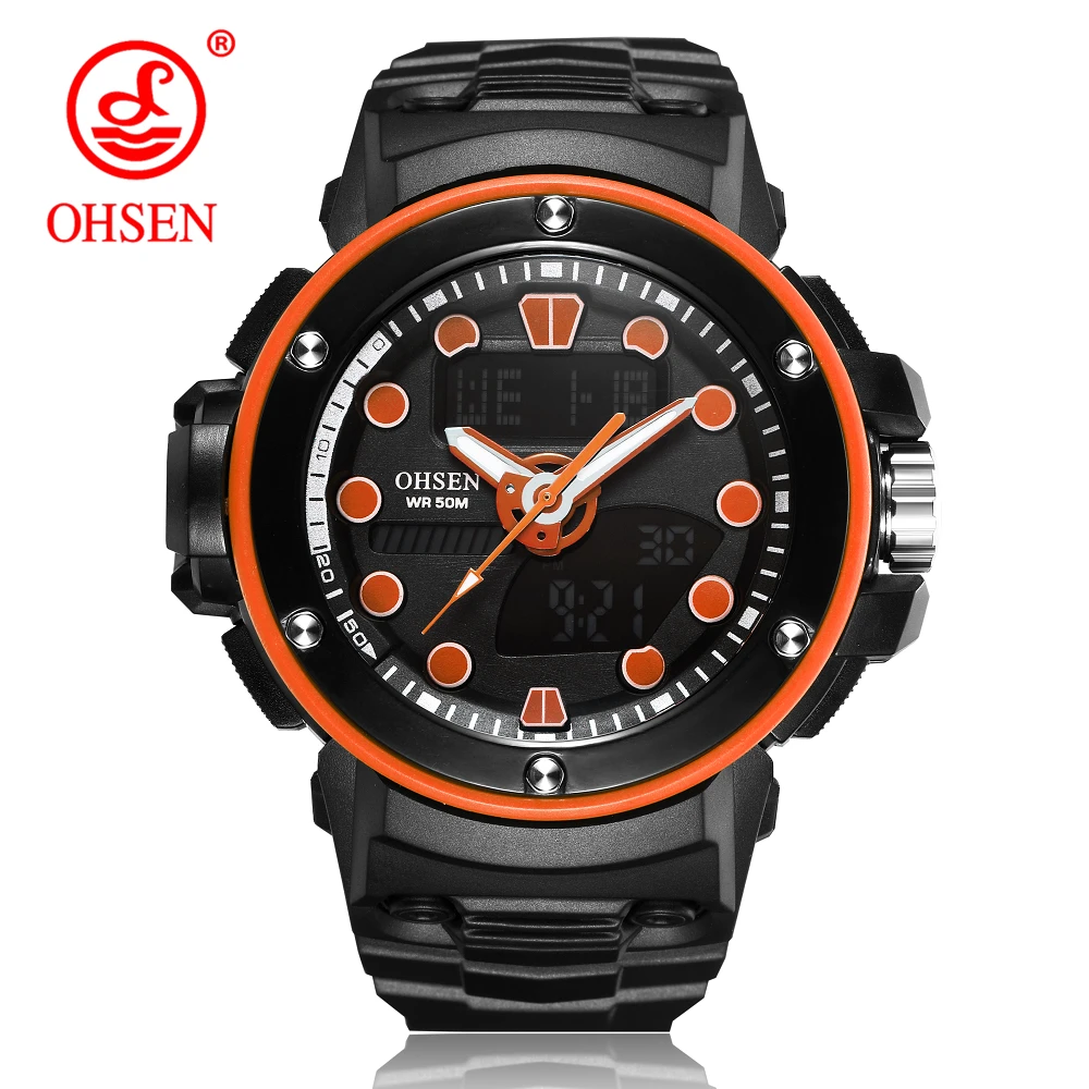 Новинка 2019 Цифровые кварцевые спортивные мужские наручные часы OHSEN подарок 50 м