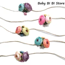 Головные уборы для новорожденных Детское украшение на голову с цветами из пеньковой веревки Галстук ободки для девочек шарф с цветами