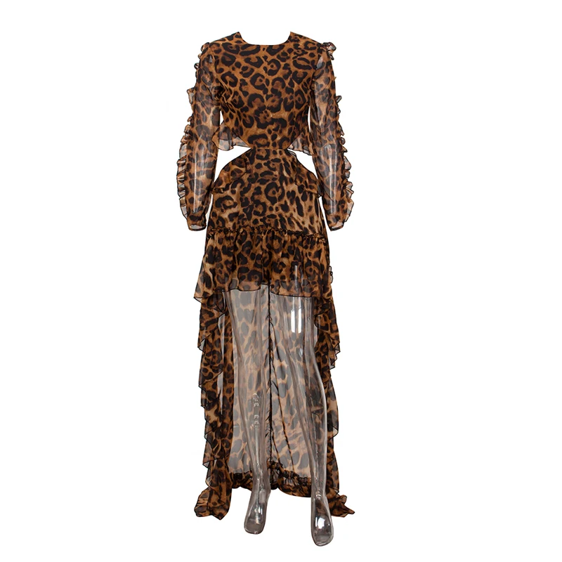 

Fashion Leopard Women Dress High Quality Sexy Hollow Out Long Sleeve Backless Casual Dresses Club Party Dress Vestidos Wholesale