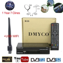 Satellite TV Receiver Decoder D3S HD DVB-S2 Receptor +1 Year 7 line Spain Portugal Europe Cline Account Support DVB-T2 +USB Wifi