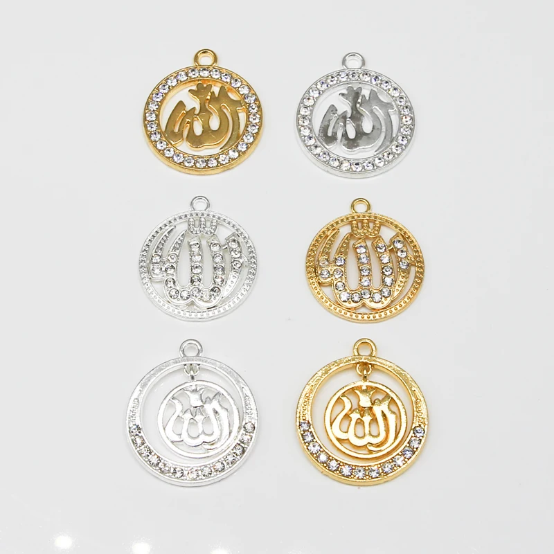 6 шт. Золото Серебро мусульманская религия ислам Бог Гламурные Стразы Кулон Браслет DIY для изготовления украшений вручную смесь