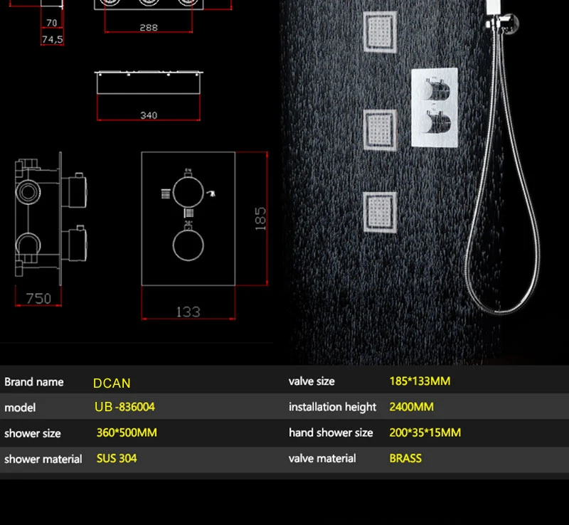 Rain Shower Set Remote Control Color LED Lights Shower Sets 3 Way Temperature Thermostatic Mixer Bathroom 360500mm  (11)