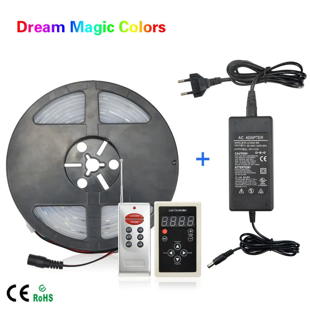 

5M 12V IP67 Waterproof WS2811 ICs Magic Dream Color 5050 SMD LED Flexible RGB Strips light 30LED/m + RF Controller + Adapter