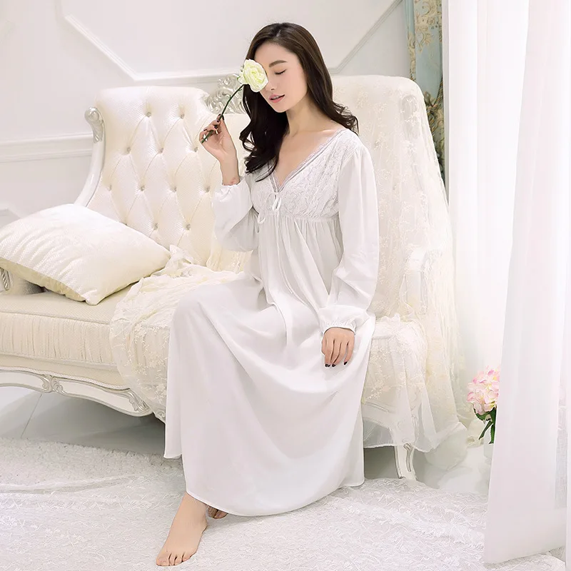 Старинные ночные рубашки для беременных женщин с глубоким v-образным вырезом; платье принцессы для беременных; одежда для сна; кружевное домашнее платье; удобная ночная рубашка; CE986 - Цвет: Белый