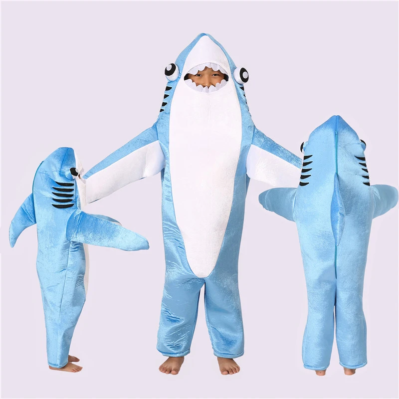 

Shark Cosplay Costume Kids Adults Shark Stage Onesies Jumpsuit Clothing Halloween Costumes for Performance Props Free Shipping