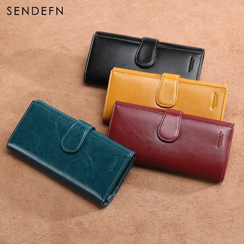 

Sendefn vintage women wallets long split leather lady hasp clutch purse brand fashion casual credit card holder wallet
