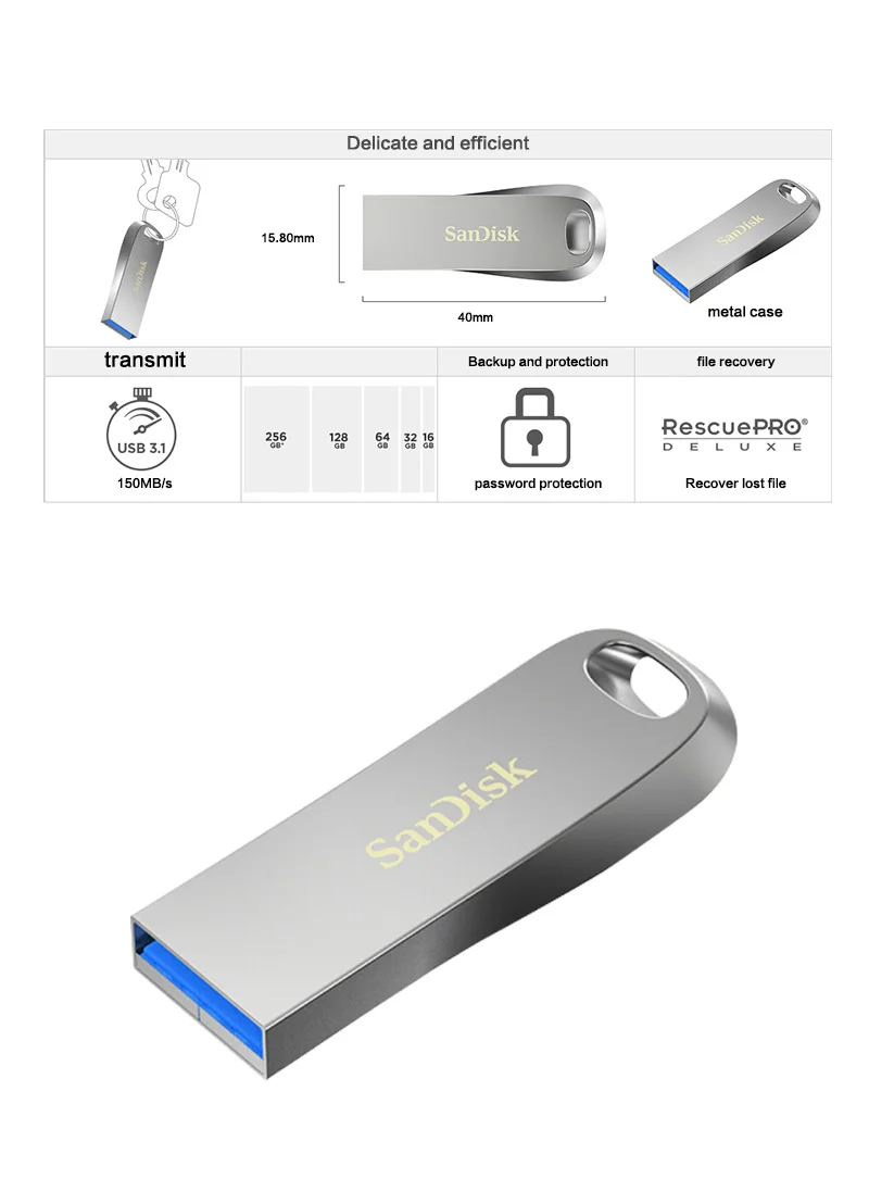 SanDisk ультра чутье USB 3,1 USB флеш-накопитель 16 ГБ 32 ГБ 128 ГБ металлическая ручка-накопитель карта памяти 5 лет гарантии