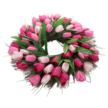 

45cm Wall Hanging Wreath Artificial Silk Tulip Flower Wood Rattan Wreath DIY Crafts Wedding Christmas Front Door Home Decoration